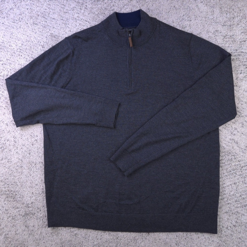 Nordstrom Sweater Mens XL Pullover Quarter Zip Merino Wool Shop Charcoal Gray
